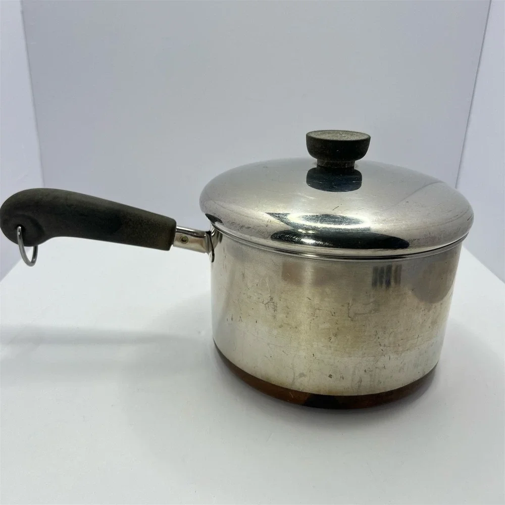 Revere Ware Saucepan Pot with Lid 3Qt Vintage Made USA Copper Bottom Midcentury